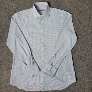 Corneliani Techno Button-Up Mens Shirt Size M BlueStriped Stretch Long Sleeve